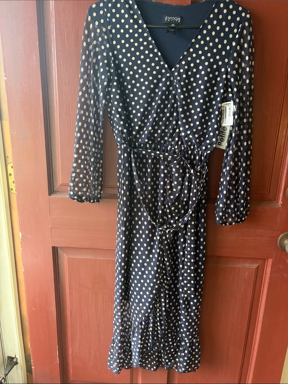 Enfocus Studio Navy and Cream Polka Dot Midi Dress